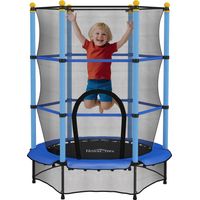 Tappeto Elastico per Bambini con Rete di Sicurezza e Pali Imbottiti Età 3-10 Anni, Ø140 x 190 cm, Blu
