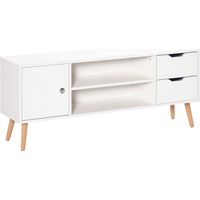Mueble de TV para Televisiones de 50" Mesa de Salón con Puerta 2 Estantes Abiertos y 2 Cajones 120x28x44 cm Blanco