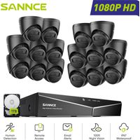 SANNCE 1080P Wired Surveillance Camera Kit 16CH 16 Cameras Turret 2MP, Wired Security Camera System Night Vision Remote Access,1TB HDD