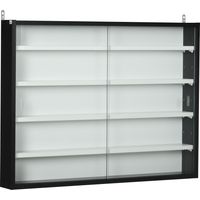 HOMCOM Vitrina Expositora Vitrina de Pared con Estantes Ajustables y 2 Puertas Correderas de Vidrio para Colecciones Perfumes Figuras de Decoración 80x9,5x60 cm Blanco y Negro