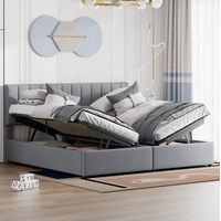 DESVIAE Lit double rembourré 180 x 200 cm avec rangement hydraulique transformable en 2 lits 90 x 200 gris tissu lin et métal