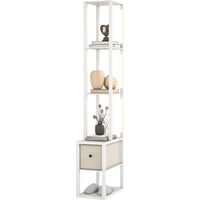 Lampadaire moderne blanc – Étagères ouvertes, tiroir tissu, interrupteur pied – Pour chambre ou salon