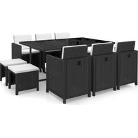 Vidaxl – Ensemble à manger d’extérieur 11 pcs – Rotin synthétique résistant aux intempéries – Coussins épais amovibles – Table en verre