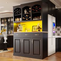 Meuble de cuisine haut multifonction (120 × 40 × 180 cm) – buffet de rangement avec 3 portes, 3 tiroirs et éclairage LED intégré, couleur noir