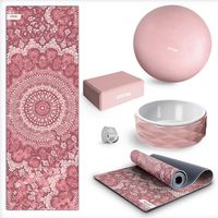 Kit 5 Yoga- und Pilates-Zubehör KITWELL-500 ROSA, Yogamatte, Yogablock und -rad, Fitball, Übungsgurt, Anfänger und ansteigende Schwierigkeit - FITFIU Fitness