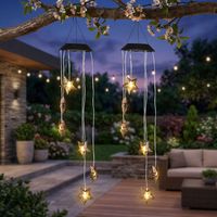 Carillon solaire LED Lampe à suspendre Déco de jardin 6 flammes étoiles extérieures, métal, LED, H 70 cm, lot de 2