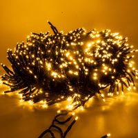 Guirlande cluster LUCCIKA Home 10 m Chaine de 500 lumie'res LED de Noel 3 mm Or 31V avec 4 effets lumineux + me'moire de lumie're fixe et te'le'commande Cable vert IP44 pour usage inte'rieur exte'ri