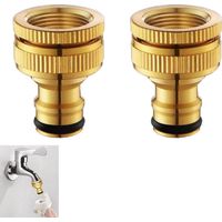 2 Pcs Brass Tap Hose Connector,Garden Hose Pipe Connector Metal,Outside Tap Hose Adapter Attachments,3/4 & 1/2 Inch 2-in-1 Threaded Connectors,for Kitchen Faucet Outdoor Gardena Tool Hosepipe Fittings