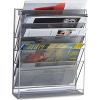 Relaxdays – Porte-revues mural 6 casiers en métal argent – Dimensions H40 x L32 x P10 cm – Support mural moderne pour magazines A4