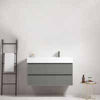 Mobile bagno sospeso cannettato 100 cm Grigio Londra Lavabo a Destra in Resina Senza Specchio - Fiji Paint