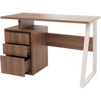 Escritorio de diseño minimalista con 3 cajones de apertura push-to-open de 118x58 cm fabricado en madera con revestimiento de melamina marrón oscuro y estructura de metal 040009441