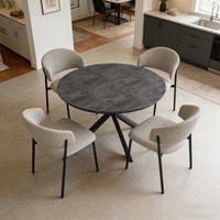Ensemble de table à rallonges, table ronde en MDF de 120 à 160 cm(4 chaises, velours côtelé, gris)