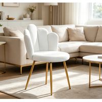WILITTO Chaise Décorative Blanc Style Moderne - chaise de coiffeuse, Design Pétale, en Velours Doux,50×50×80 cm, pour Salle à Manger et Bureau