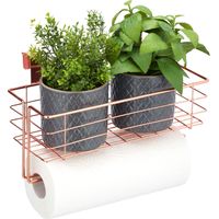 5 cestini appendibili con portarotoli, contenitori per cucina e bagno in filo 18x31x17 cm, colore rame