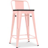 Barhocker im Industriedesign mit Rückenlehne - Holz & Stahl - 60 cm - Stylix Pastellorange
