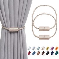 Juego de 2 alzapaños magnéticos para cortinas, hechos a mano, de 40,6 cm, con cuerda lateral Prácticos y decorativos Ideales para ventanas de hogar y oficina (beige)