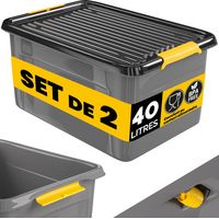 MONZANA® Caisse de rangement robuste avec couvercle hermétique empilable sans BPA gain de place caisse de rangement organisateur 2x 40 L