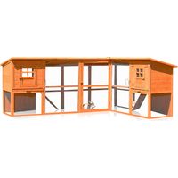 Melko Hasenstall XXL Kleintierhaus mit Freilaufgehege, ca. 251 x 190,5 x 104 cm, aus Holz, Inkl. 2 Rampen