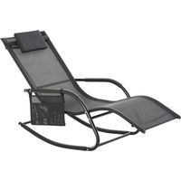 Mecedora Outside Tumbona avec Reposabrazos Reposacabezas Acolchado Bolsillo Latéral Noir 150x62x88 cm