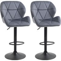 Set 2 Sgabelli da Bar con Altezza Regolabile Base in Metallo Seduta in Velluto, Sgabelli Cucina Alti Girevole con Schienale e Poggiapiedi, 51.5x57.5x93-114.5cm, Grigio