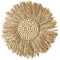Bohemian raphia Wall hangar - guirlande art déco à la main, 38 cm décoration naturelle, Design rustique circulaire, utilisation dans la chambre à coucher, décoration murale minimaliste