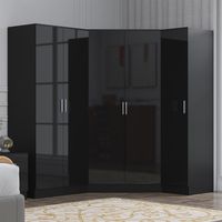 Reflect 3pc Wardrobe Bundle - 2 Door Corner + 2 Door Plain + 1 Door Plain - Black Gloss & Black Oak