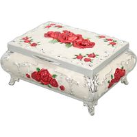 Boîte à bijoux vintage rectangulaire en métal, boîte de rangement décorative pour bijoux, coffret cadeau pour femmes et filles, argentée, blanche et rouge, rose