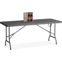 Relaxdays Mesa de Jardín Plegable, Tablero Comedor, 73x180x74 cm, Plástico y Acero, para Camping y Exteriores, Gris