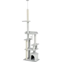 Albero Tiragraffi per Gatti a Soffitto con Piattaforme e Casetta, 60x40x225-255cm, Grigio
