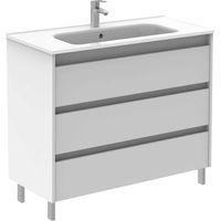 Conjunto mueble de baño de 3 cajones compacto SANSA - ROYO Color: Blanco brillo - Opciones: Conjunto completo - Medidas: 100 cm