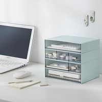 3-stufiger Schreibtisch-Schubladenorganizer mit 6 Schubladen, Make-up-Organizer, stapelbare Aufbewahrungsbox, Kunststoff-Aufbewahrungsschubladen zur Aufbewahrung von Schreibwaren und Kosmetika (Blau)