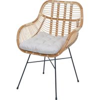Chaise de salle à manger HHG-342, chaise de cuisine Chaise en osier Fauteuil en rotin Chaise en rotin Chaise, Kubu Rotin Métal, Rembourrage crème