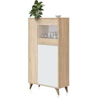 Armario vitrina salón 3 puertas 142x77x33 cm blanco artik y roble