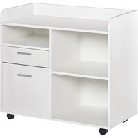 Support d'imprimante - Caisson d'organisation de Bureau Roulant - Dim. 80l x 40P x 72H cm en Bois Blanc