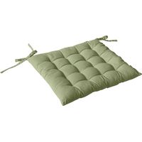 Galette de chaise piquée 16 points en coton et nouettes Vert Olive 38x38 cm