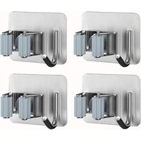 Wall-mounted broom holder, stainless steel, sticky broom holder with hook for kitchen, garden, bathroom