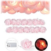 2x Guirlandes lumineuses de 20 roses LED, à piles pour mariages, St Valentin, lumière chaude, rose
