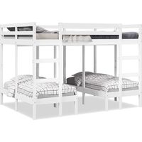 Vidaxl – Lit superposé triple blanc 140x200/70x140 cm – Bois de pin massif – Garde-corps et échelles intégrées – Rangement sous le lit