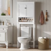 Meuble au-dessus des Toilettes avec 2 Portes Compartiment et Étagère Ajustable Meuble pour Salle de Bain 70x20x175 cm Blanc