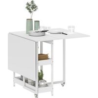 Table extensible blanc design industriel, 4 personnes, étagères ouvertes, métal et aggloméré, flexible