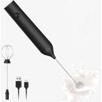 Pair Mousseur à lait rechargeable, mousseur à lait électrique à 3 vitesses, avec poignée et accessoire fouet (noir).