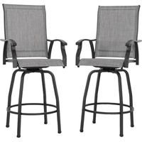 Avestar drehbare Garten-Barhocker 2er Set, wetterfeste Gartenstühle,Hochstühle mit Fußstütze, hoher Rückenlehne, Outdoor Barstühle aus Textilene, Grau