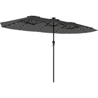 Parasol double gris foncé 4x2 m avec 36 LED, UPF50+ et 12 baleines, grand parasol lumineux pour jardin terrasse