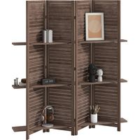 Biombo de madera con 4 paneles, 160 x 170 cm, plegable con 3 estantes, color nogal.