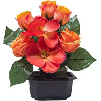 Vasque Carrée de Magnolias fleurs artificielles pour le cimetière H 25 cm Lg 25 cm Orange - couleur: Orange