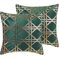 Conjunto de 2 cojines decorativos patrón diamantes geométrico verde oscuro/dorado 45 x 45 cm decoración glamour Cassia
