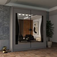 Modern 2 Door Sliding Mirror Wardrobe with Shelves & Hanging Rails - Grey120cm