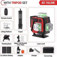 Professional 16 Lines 4D Laser Level Automatic 3 ° Line-holding pole Wall 360 Horizontal And Vertical Super power Green Beam-with Tripod + Plastic Box A
