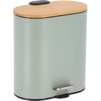 Cestino ovale in metallo da 5 l con coperchio in bambù anticaduta - verde eucalipto - Tendance