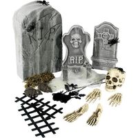 24 Piece Graveyard Collection - Grey - with Tombstones & Accessories - 36032